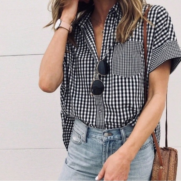 Madewell Tops - Madewell Gingham Play Black White Check Button Down Top Women’s Size Large